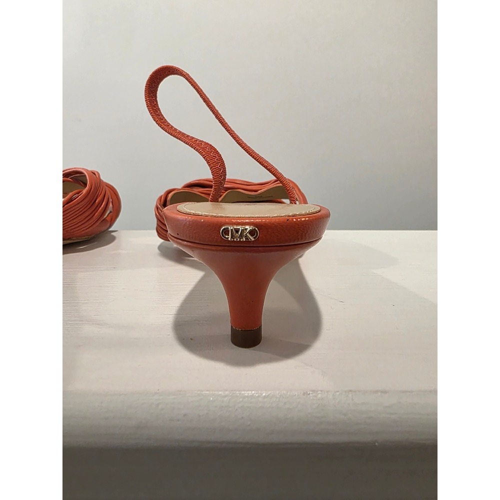 Women's sz 6 M Michael Kors Alessia Kitten Sandals Orange Leather Slingback - Picture 8 of 9